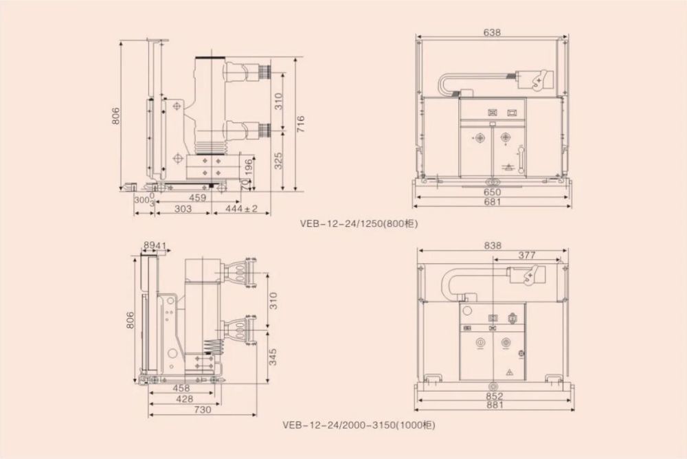 VEB-12 indoor high-voltage vacuum circuit breaker — Exterior diagram