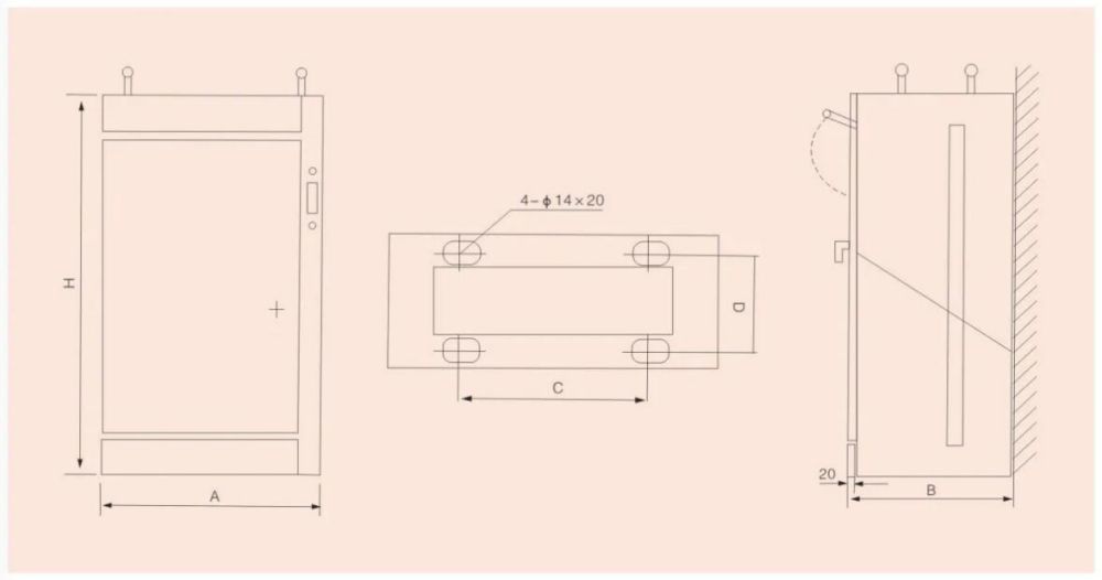 XL-21 floor-standing distribution cabinet — Size of container configuration